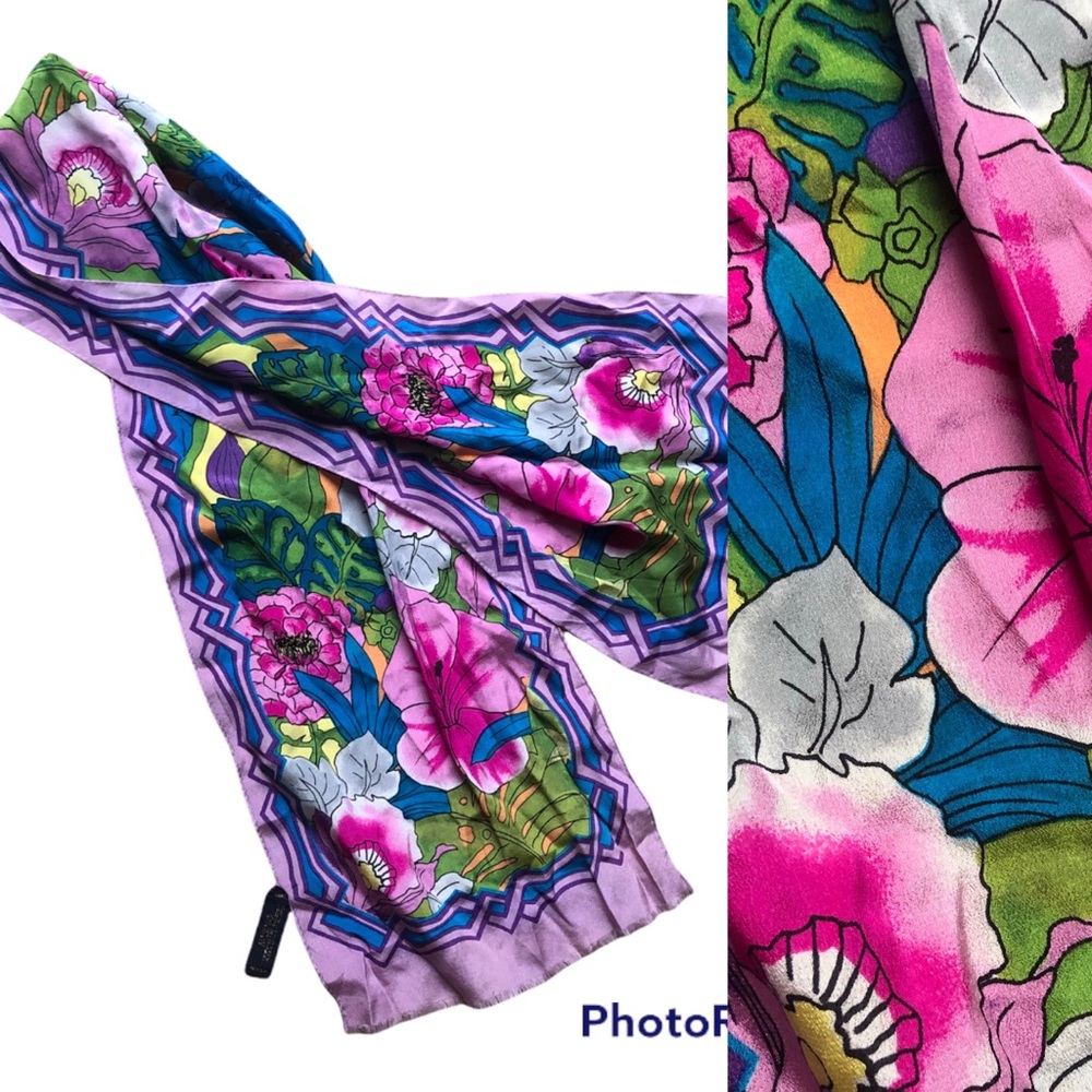 VTG Oscar delaRenta Scarf 11”x53” 100% silk hair wrap boho